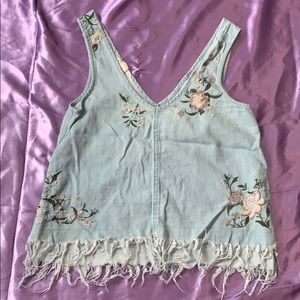 AE denim embroidered top